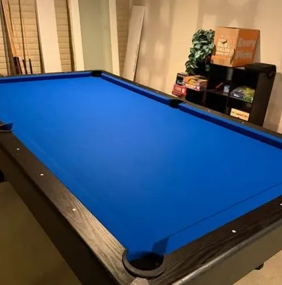 Black-rail table with royal blue felt