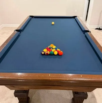Table with navy felt and oak rails